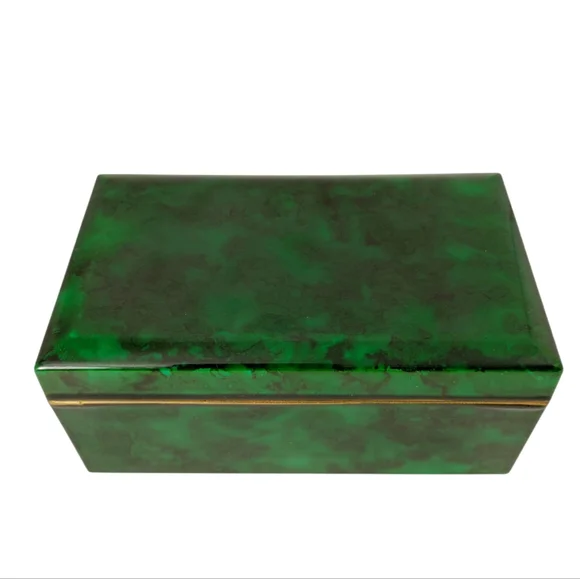 Vintage Otagiri Lacquerware Malachite Jewelry Music Box Shadow Play Greensleeves